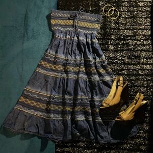 Blue and yellow boho maxi dress with adjustable straps